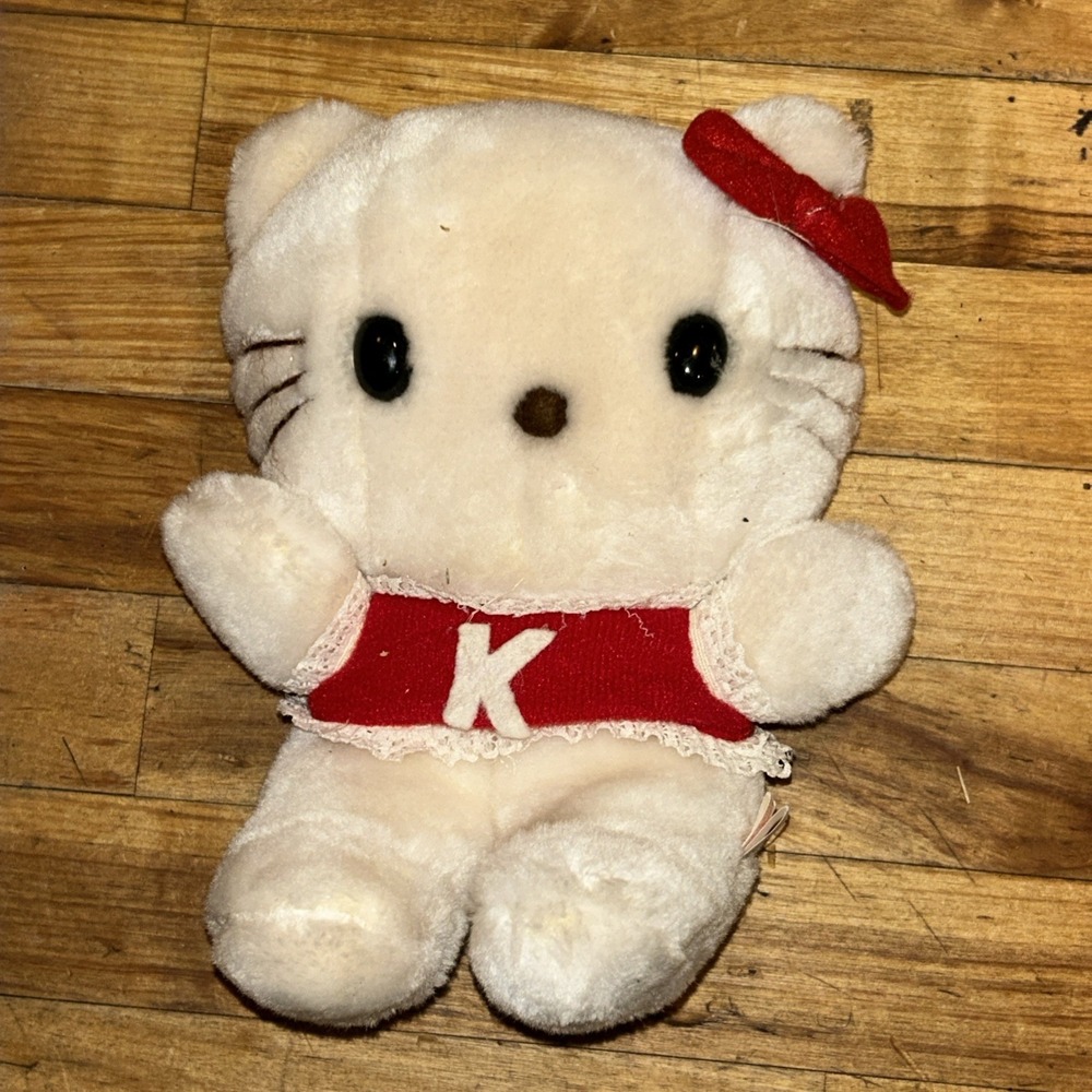 Vtg 1976 SANRIO HELLO KITTY Stuffed Plush Red‎ Lace K Outfit Korea Animal 6" P3